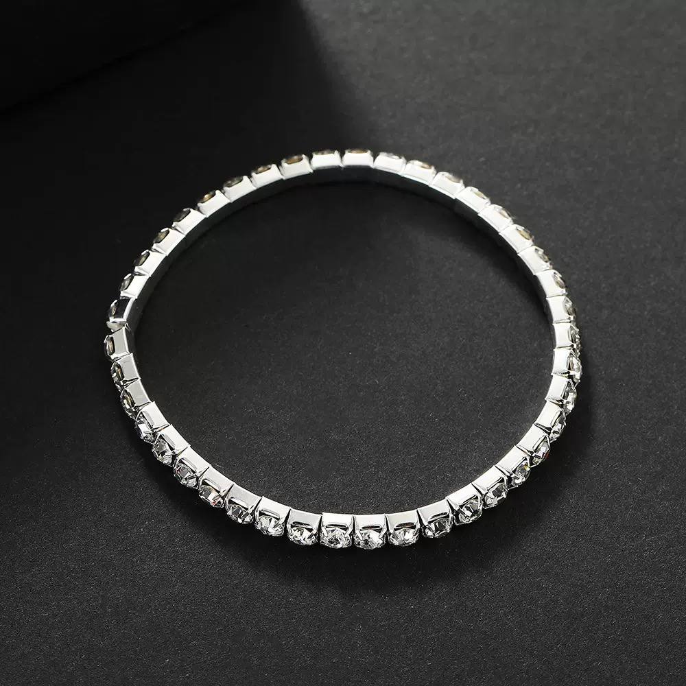 Classic rhinestone stretch tennis bracelet silver tone - dorie jewelry
