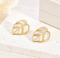 White leaf stud earrings gold plated enamel - dorie jewelry