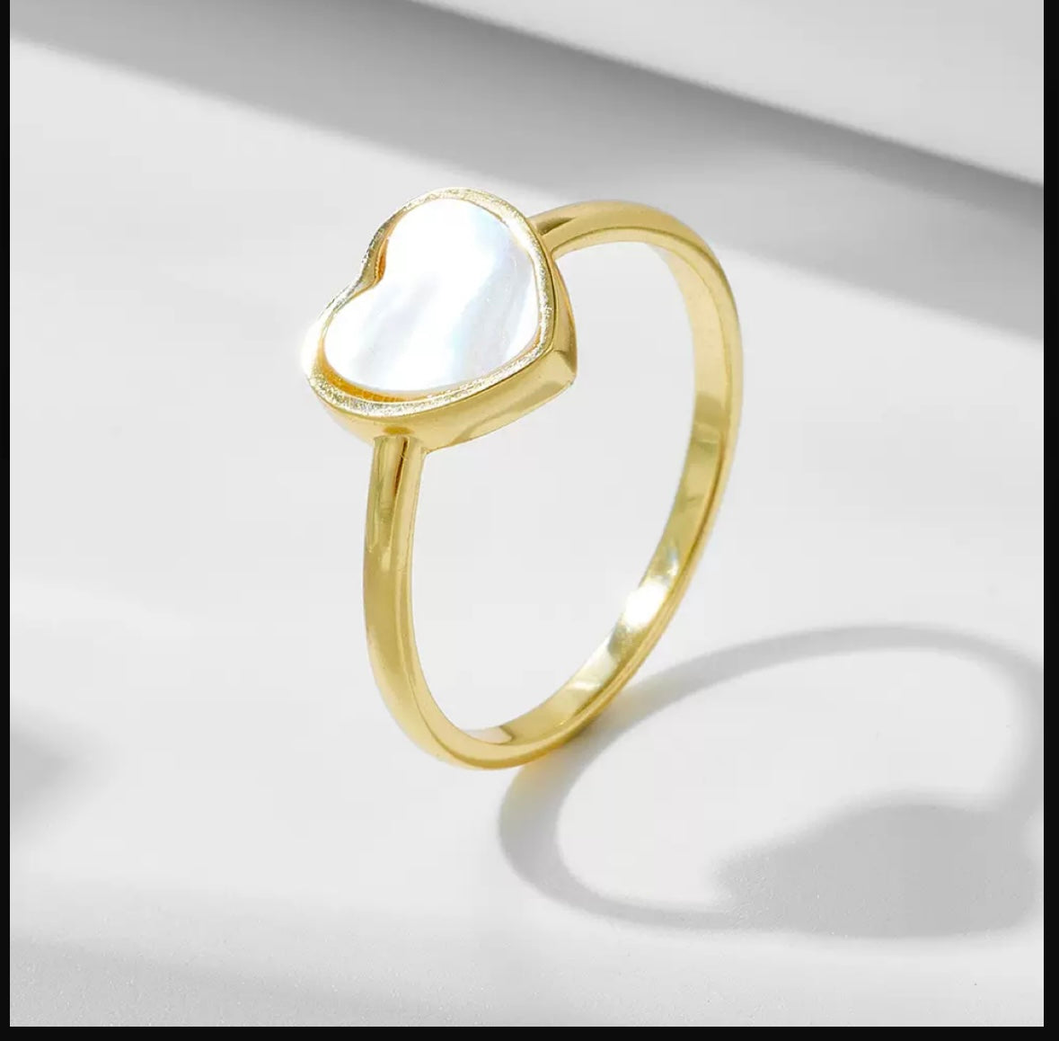 Heart ring gold plated with white mother of pearl charm - dorie jewelry