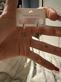 Gold evil eye chain drop earrings blue white enamel - dorie jewelry