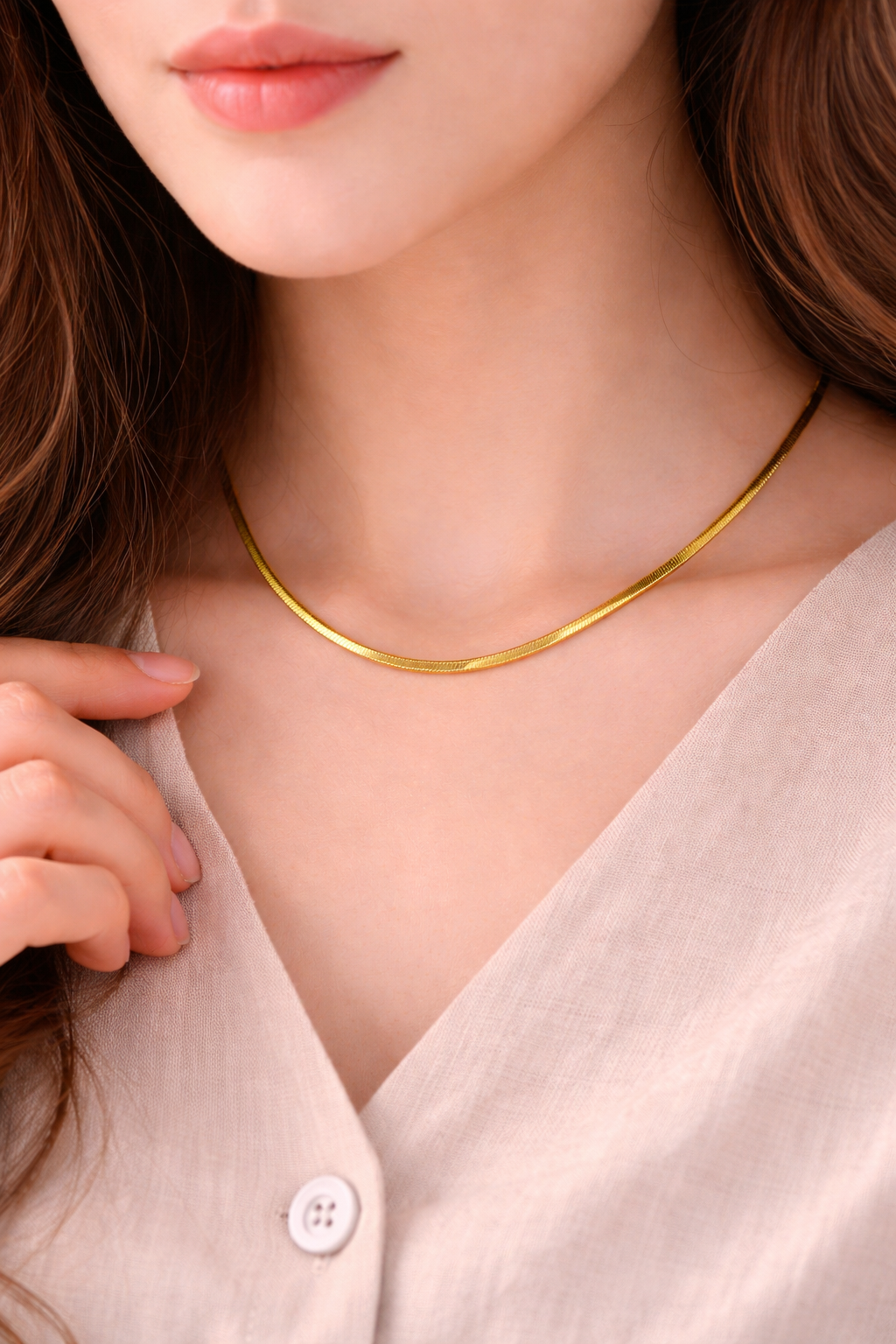 Gold Herringbone Snake Chain Necklace